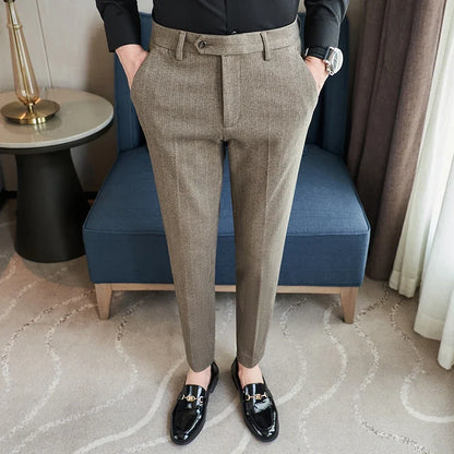 Autumn Winter Woolen Cloth Thickened Suit Pants High Quality Men Business Slim Trousers Formal Wear Office Social Dress Pants