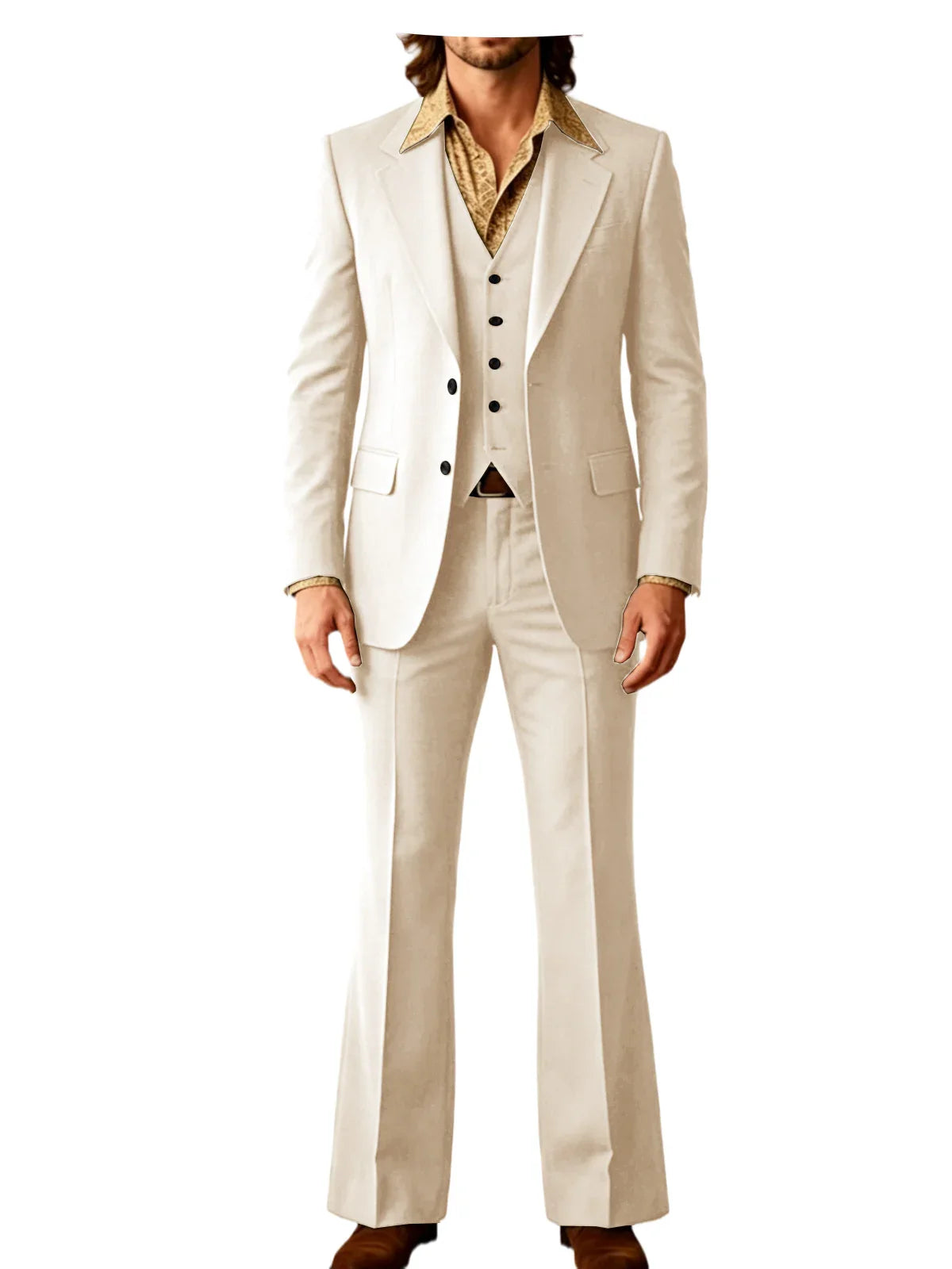 Retro Men's Linen 3 Piece Notch Lapel 2 buttons Jacket Flared Trouser Breathable Elastic for Casual Beach Wedding Groom Tuxedo