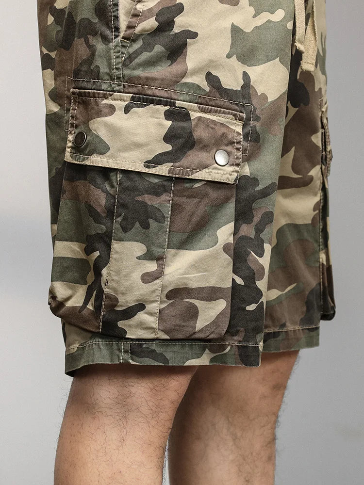 2024 Men's Shorts Camouflage Grey Summer Casual Elastic Waist Knee Length Camo Cargo Short Men Stretch Drawstring Cotton Bermuda