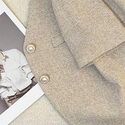 Light Coffee Short Sleeve Small Suit Jacket Female Thin 2025 Summer New Temperament Ladies Short Jacket Casual Women Blazer Tops