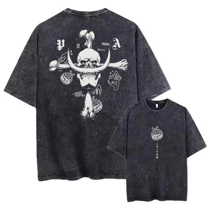Unisex Oversized Anime Washed T-shirt Men One Piece Streetwear Women Short Sleeved Graphic Tee Summer Harajuku Casual Top HipHop