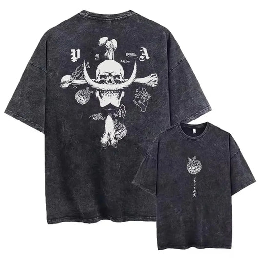 Unisex Oversized Anime Washed T-shirt Men One Piece Streetwear Women Short Sleeved Graphic Tee Summer Harajuku Casual Top HipHop