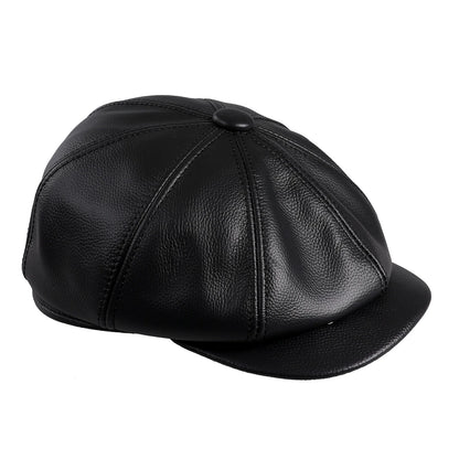 Men's Newsboy Flat Cap 100% Genuine Cowhide Leather Gatsby Ivy Golf Cabbie Driving Hat 8 Panels Classic Design
