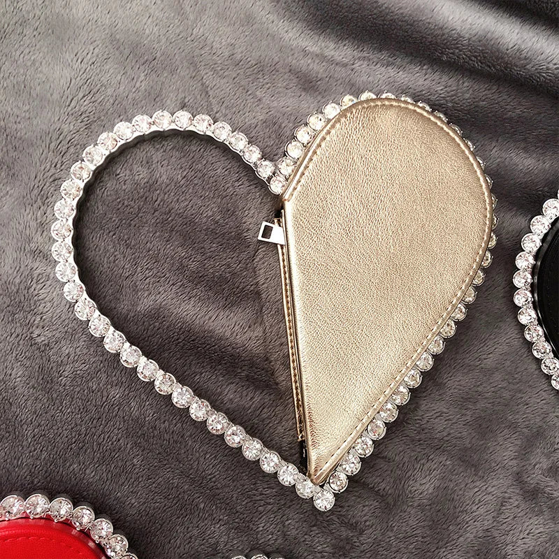 Diamond Red Heart Evening Clutch Women's Designer Chic RhinestoneBlack Wallet Wedding Party Sac A Main