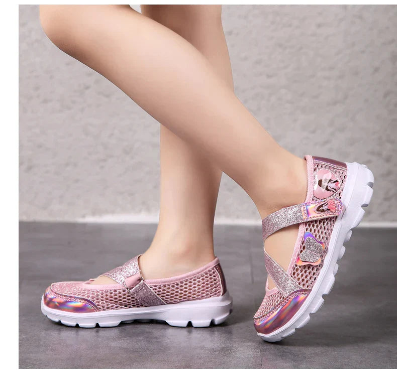 Summer Brand Non-slip Beach Shoes Children Sandals Girls Casual Shoes Kids Flowers Princess Flat Shoes Size 26-36