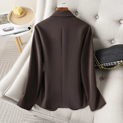 Brown Blazer for Women Spring and Autumn Workplace Style Versatile Casual, Long-Sleeved Small Suit Jacket