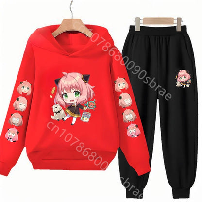 Children's Suit Hoodies Top+Bottom Girls pink Boy black Age 3-12 Coat Casual Toddler Sweatshirt  Anime Spy X Family Clothing
