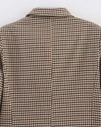 Women's Plaid Blazer Spring Casual Double Breasted Suit Jacket Office Work Daily Outwear Two Colors