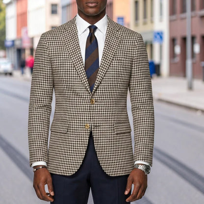Plaid Men Blazer 1 Piece Notched Lapel Slim Fit Suit Jacket with 2 Side Slit Check Houndstooth Casual Business Male Fashion Suit