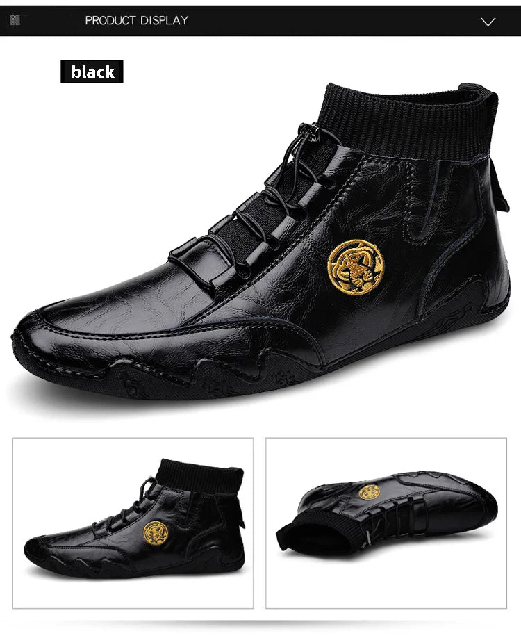 Men's Wear-resistant Boots Casual Classic Genuine Leather Handmade Shoes Ankle Round Toe Lace Up Walking Business Boot