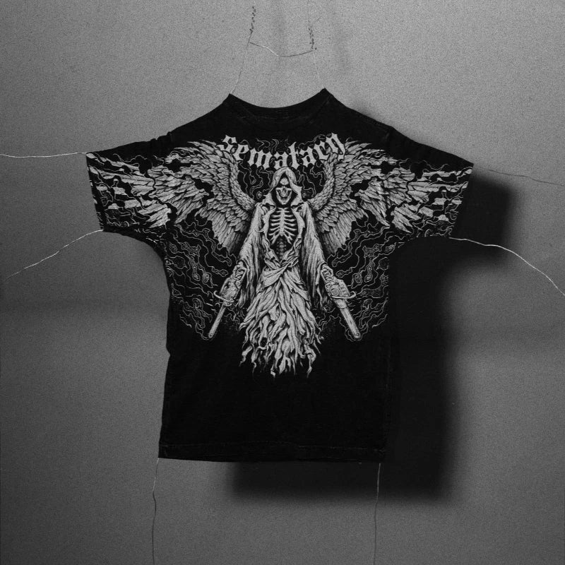 Y2K Gothic T Shirt Haunted Mound Ghost Skull Pattern Streetwear Men Women Harajuku Hip Hop Vintage Unisex Cotton Short Sleeve