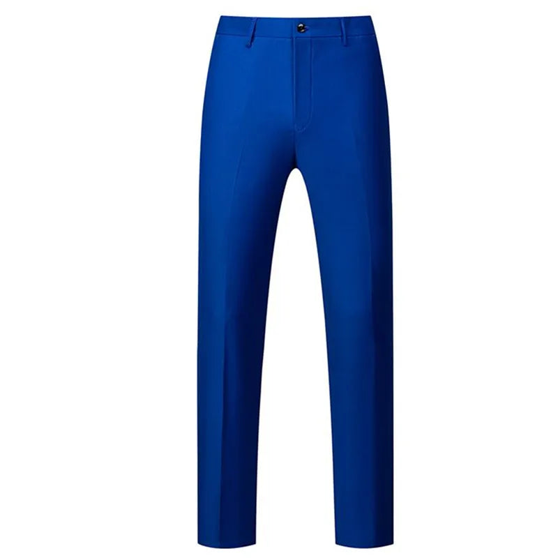 New Men Solid Colour Formal Suit Pants Black / Red / Royal Blue Homme Wedding Office Social Slim Fit Trousers