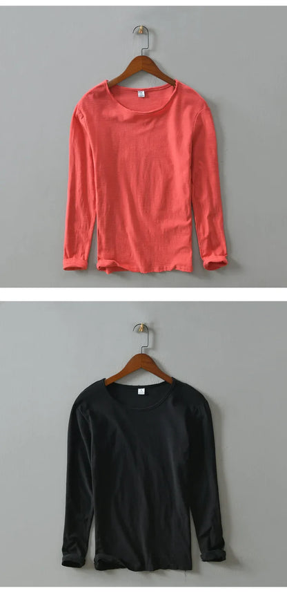 New  Autumn Solid Color Long-sleeved T-shirt Men's Casual Bottoming T-shirt Male Cotton Crew Neck T-Shirt
