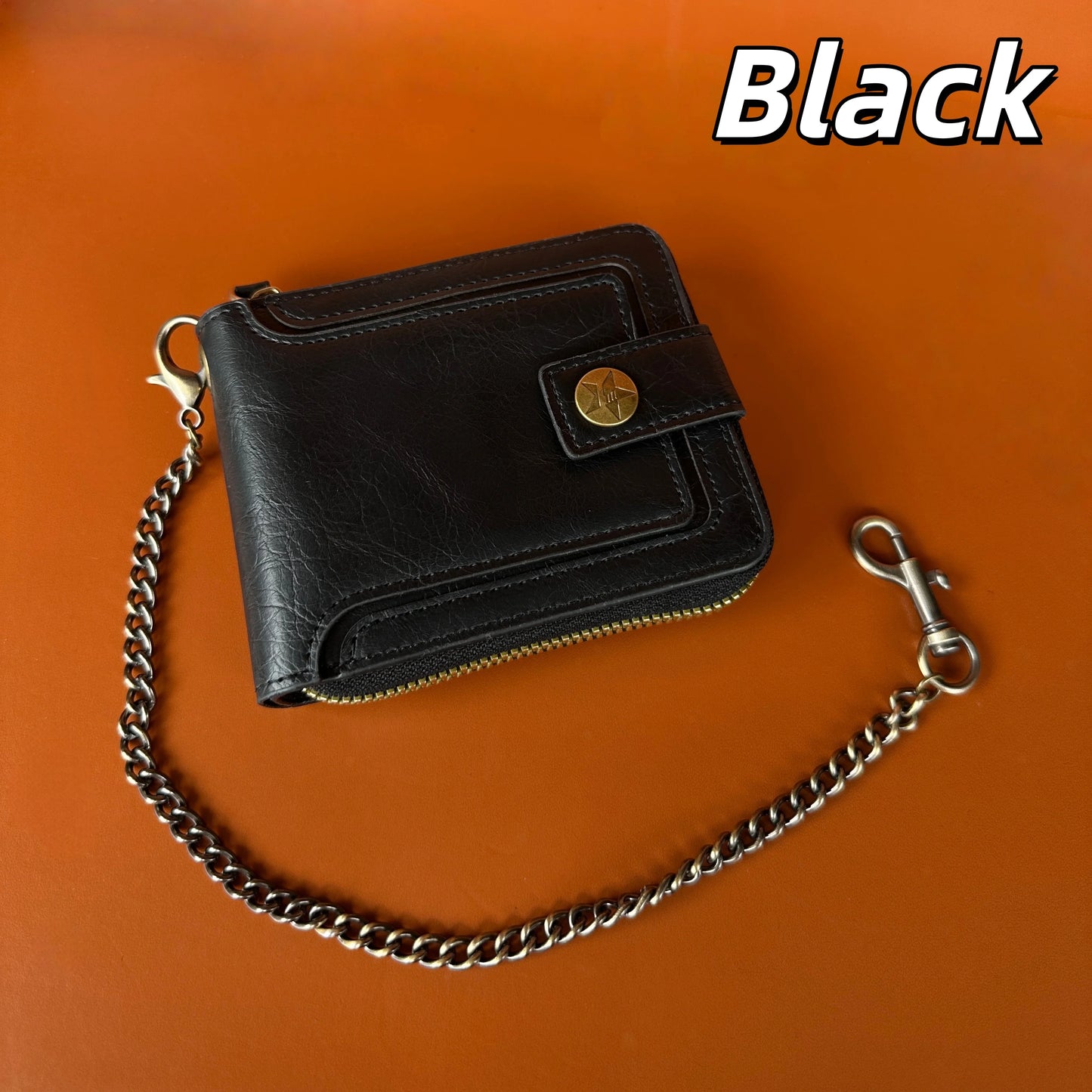 Men's Pu Leather Bi-Fold Wallet with Chain, Multiple Card Slots and Cash Compartment, Secure Snap Closure - Father's Day Gift, Gift for Dad/Husband/Boyfriend, Black Wallet, Travel Accessory, Classic Design, High-Quality Mater