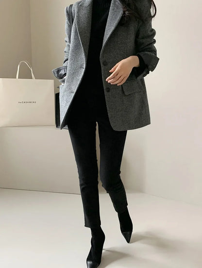 Hot Selling Slimming Vinegar Medium Long Suit Collar Windbreaker Women's Commuting Temperament Suit Jackets Single Breasted