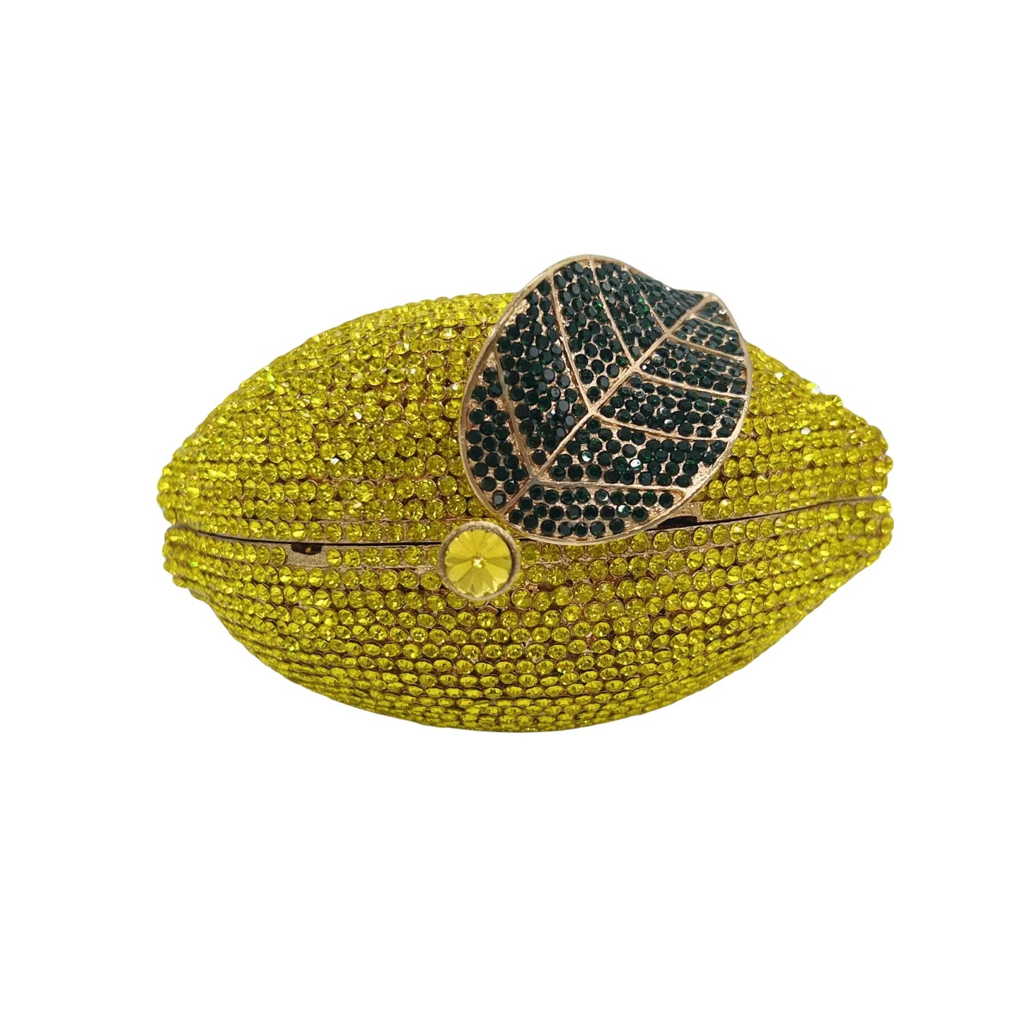 Green Lemon Shaped Rhinestone Handbags for Cocktail Party Women Gorgeous Crystal Wedding Bridal Cutch Purse Evening Bags