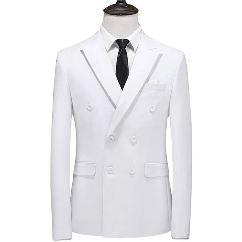 17 Colors Men Fashion Double Breasted Suit Jacket Korean Classic Solid Color Formal Business Office Slim Casual Wedding Blazers