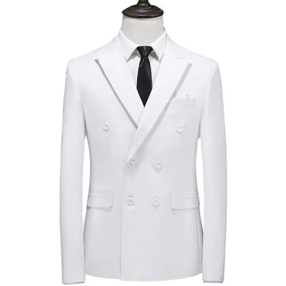 17 Colors Men Fashion Double Breasted Suit Jacket Korean Classic Solid Color Formal Business Office Slim Casual Wedding Blazers