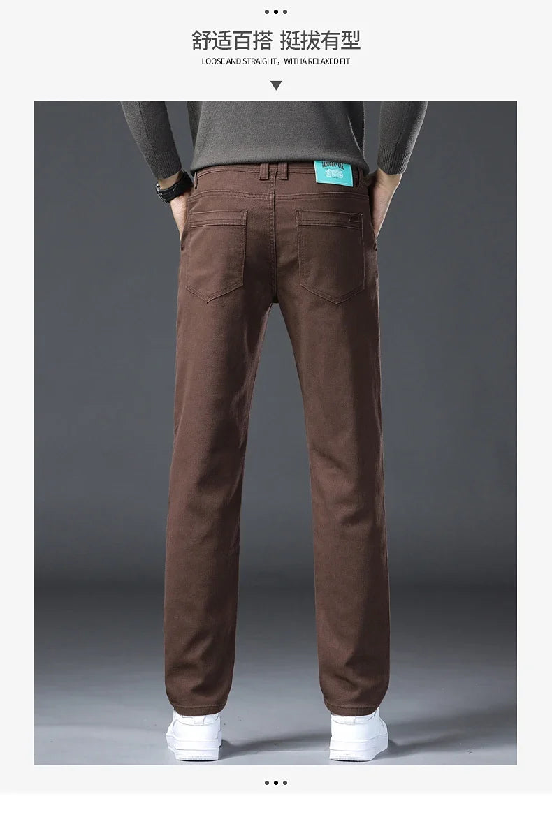 Classic Style 3 Colors Autumn Men's Slim Brown Jeans High Quality Business Casual High Stretch Denim Pants Male Brand Trousers