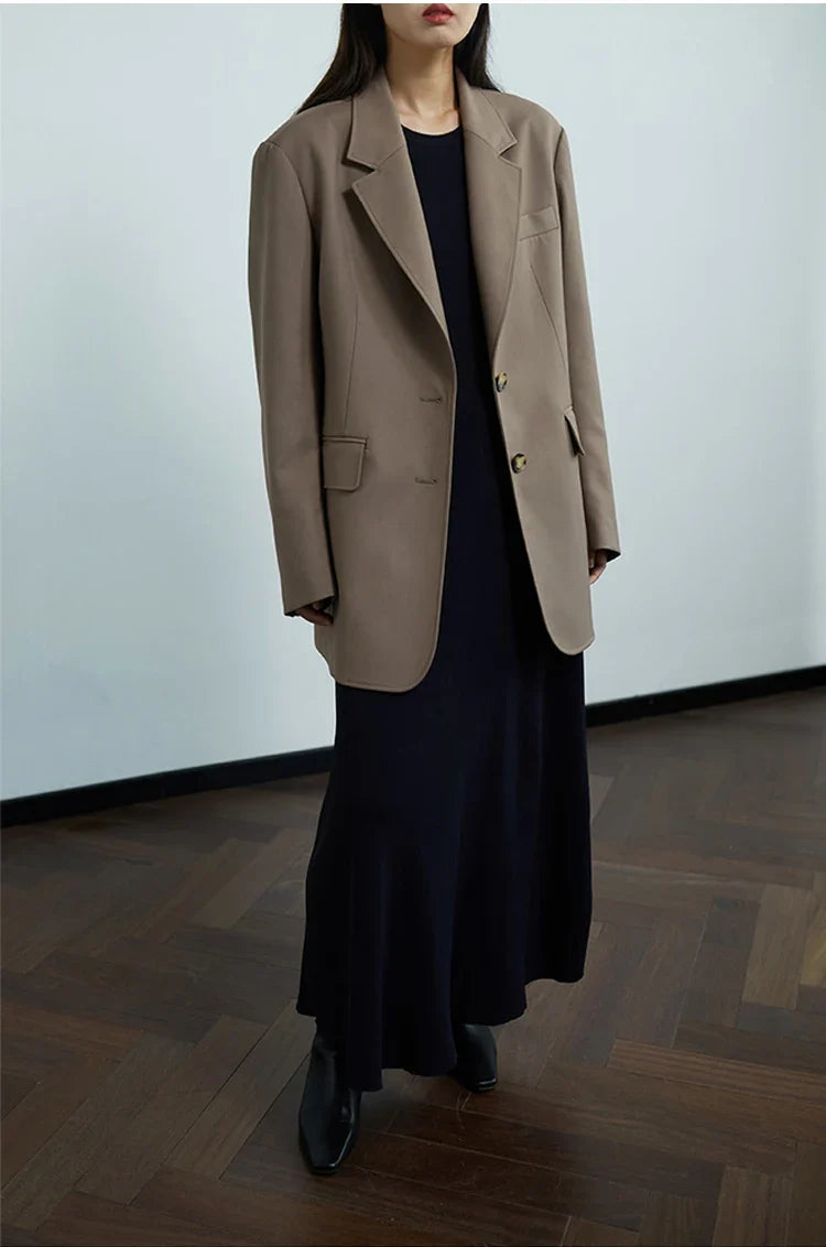 The Ultimate Store Hit~ Women's Mid-Length Oversized Blazer with Shoulder Pads for Petite Figures, Casual Suit Jacket