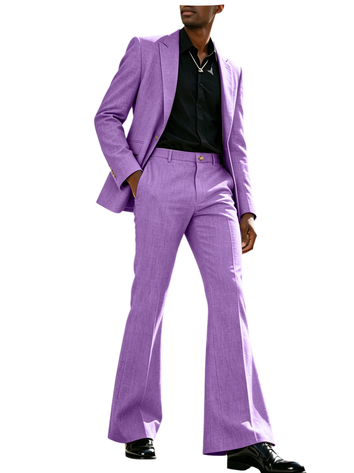 Vintage Men's Linen Suit 2 Piece Notch Lapel 2 Button Blazer Wide Leg Flare Pants Breathable Lightweight Set for Business Casual