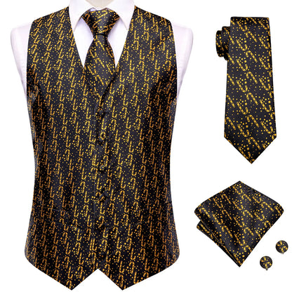 Men Vest Tie Elegant Solid Dress Sleeveless Jacket 4PC Hanky Cufflink Paisley Suit Waistcoat Wedding Gift Hi-Tie