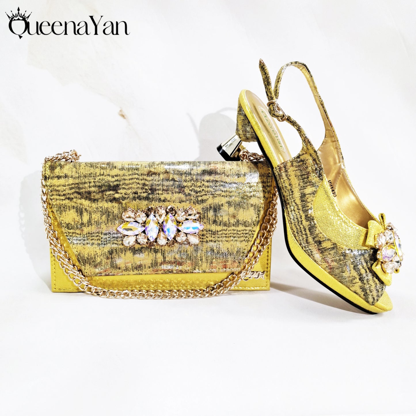 New Women High-Heel Shoes Elegant Wine Rhinestone Metallic Diamond Accents Paired with Match Handbag Exquisite Special-Material
