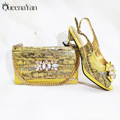 New Women High-Heel Shoes Elegant Wine Rhinestone Metallic Diamond Accents Paired with Match Handbag Exquisite Special-Material