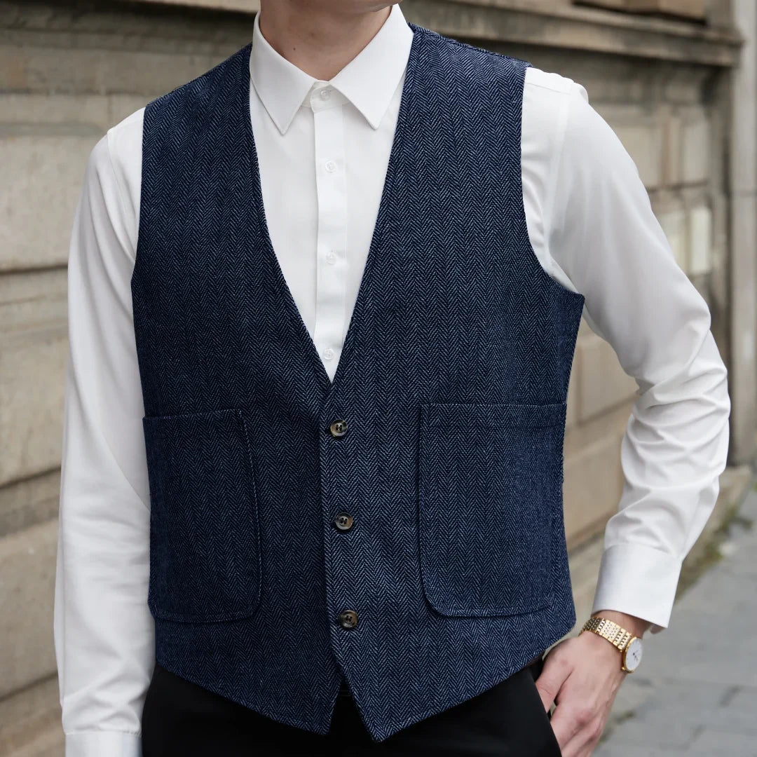Men Vest Gray Herringbone V Neck Single Button Waistcoat For Wedding Prom Business Casual Formal Daily Office Work Men Suit Vest