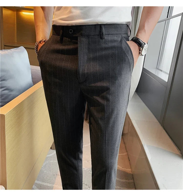 High Quality Fashion Striped Casual Men's Suit Pants 2026 New Business Office Social Wedding Slim Fit Trousers Oversized Size