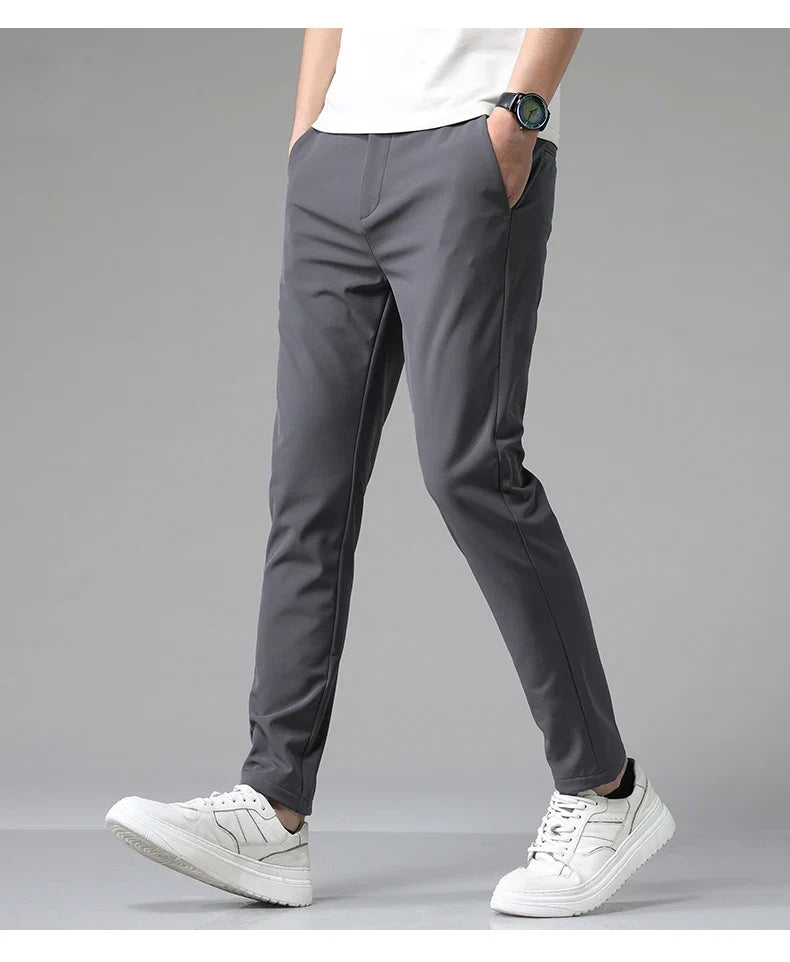 2024 Summer New  Men's Thin Straight Casual Pants Classic Style Light Gray Business Stretch Trousers Male Brand