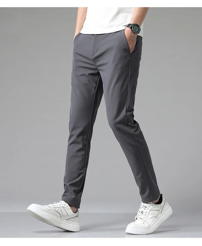 2024 Summer New  Men's Thin Straight Casual Pants Classic Style Light Gray Business Stretch Trousers Male Brand