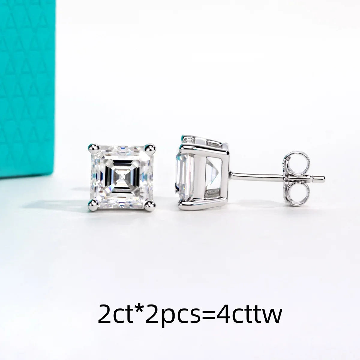 Classic Asscher Moissanite Stud Earrings 1cttw-6cttw D Color VVS1 925 Sterling Silver Women's Jewelry