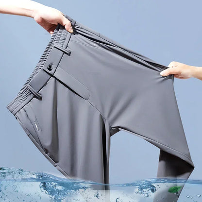 High Elastic Ice Silk Casual Pants Men's Spring Summer Ultra-thin Quick Drying Soft Breathable Business Straight Gray Trousers