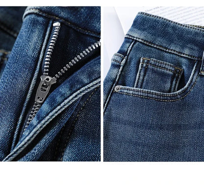 Winter Thickened Women's Mink Velvet Jeans Loose Straight Warm Soft Fleece Fashion Elastic High Waist Female Pants Black Blue