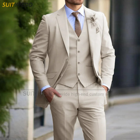 Elegant Men Suit Sets Wedding Banquet Groomsman Tailor-made Formal Outfits Fashion Party Slim Fit Blazer Vest Pants 3 Pieces