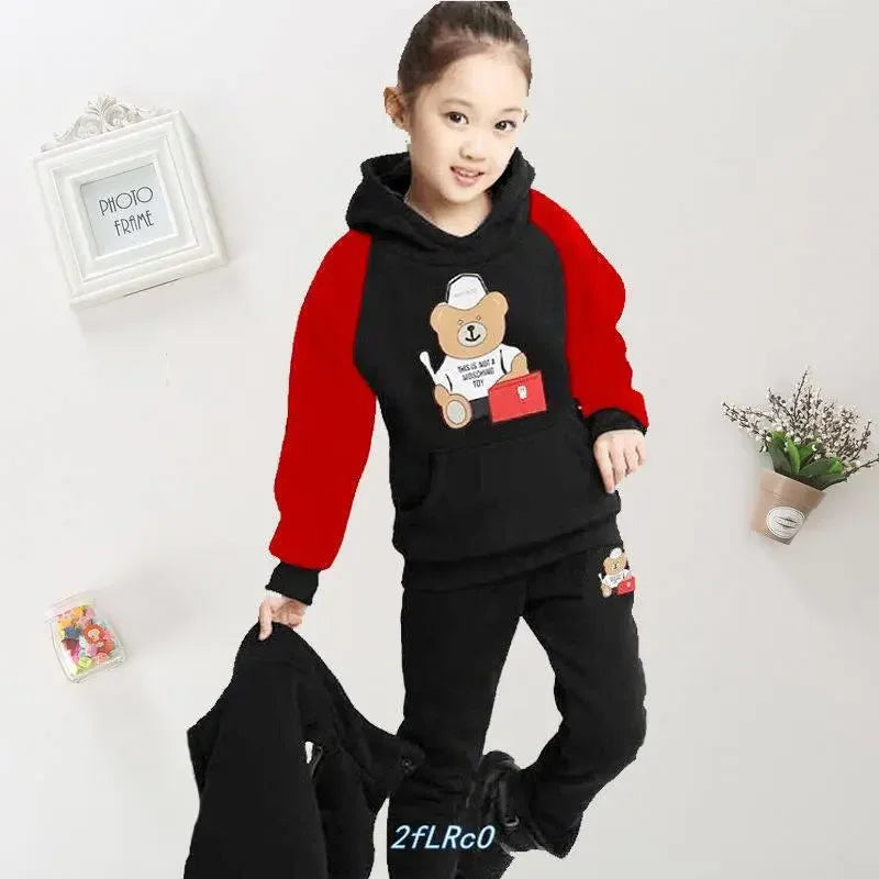 Boy Girls Fall Winter Thick Warm Clothing Set 3 Pcs Sweatshirt +Pants+Vest Cartoon Outfits Children Tracksuit School Uniform