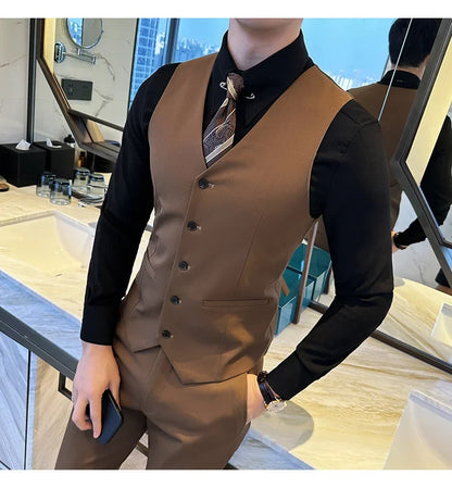 ( Vest + Pants) Men Luxury High Quality Business Suit Vest 2 pieces Formal Groom Wedding Dress Vest Set Fashion Club Clothing