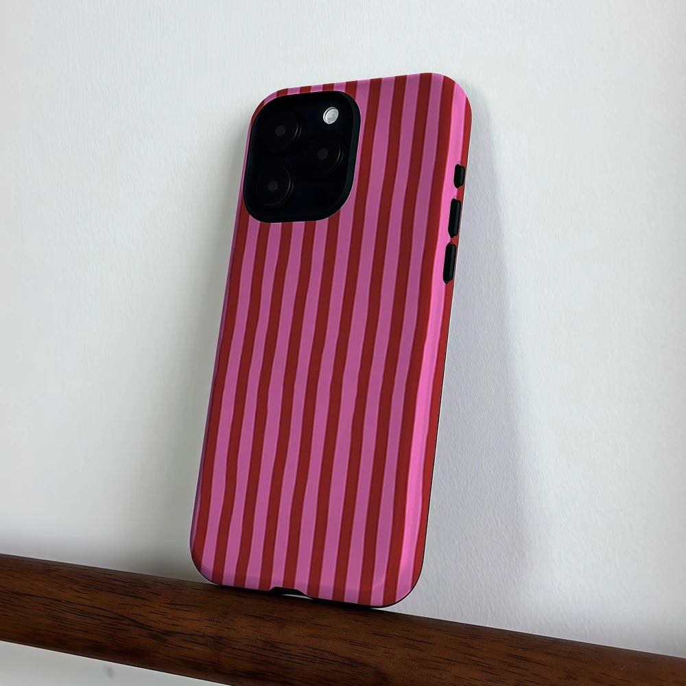 CaseLumi Matte Bumper for Magsafe Case for IPhone 17 16 15 Plus Pro Max Shockproof Hard PC Pink Burgundy Vertical Stripes Cover