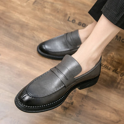 Premium Silver Business Shoes Men's Oxford Shoes Leather Brand Loafers Slip on High Quality Wedding Loafers Soft Sole Dress Shoe