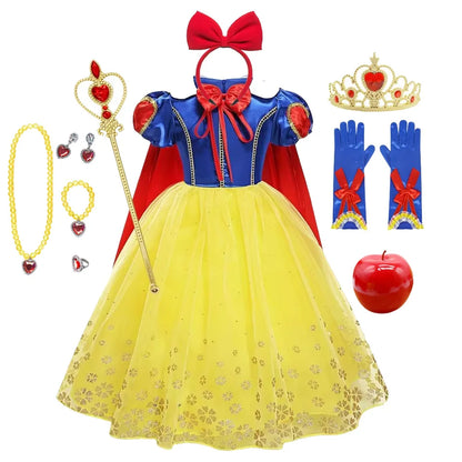 Girls Snow White Princess Dress Mesh Clothes Vestidos Kids Christmas Halloween Carnival Cosplay Costume