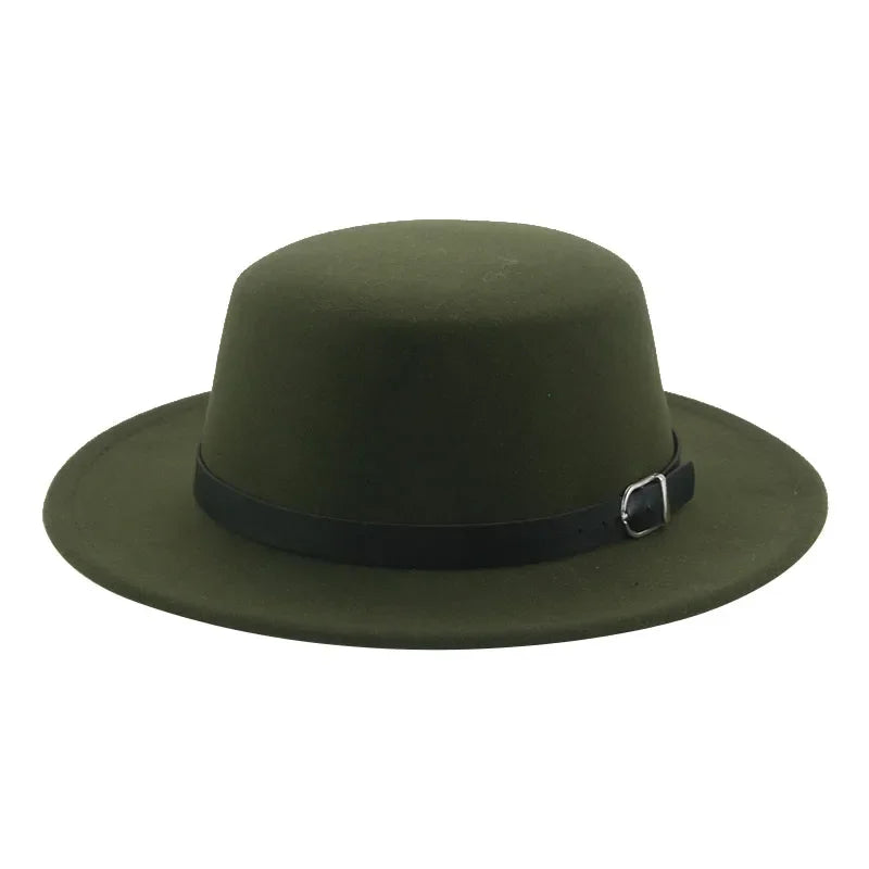 Felted Men Hats Solid Flat Top Belt Band Classic Simple Fedora Hats Khaki Camel Black White Red Casual Formal Dress Winter Hats