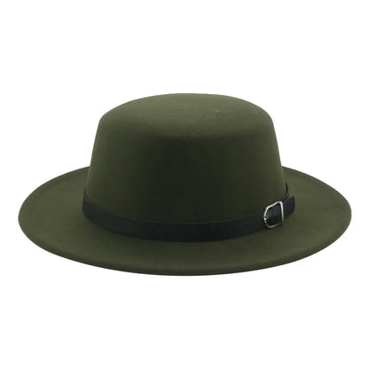 Felted Men Hats Solid Flat Top Belt Band Classic Simple Fedora Hats Khaki Camel Black White Red Casual Formal Dress Winter Hats