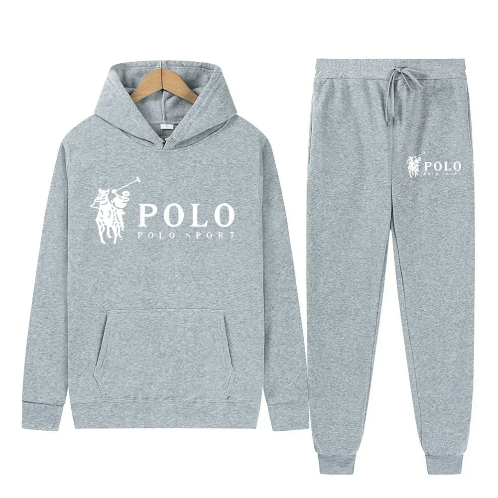 Winter and autumn fleece thickened hooded pullover sweater jacket for men, casual sports outfit, two-piece set for men