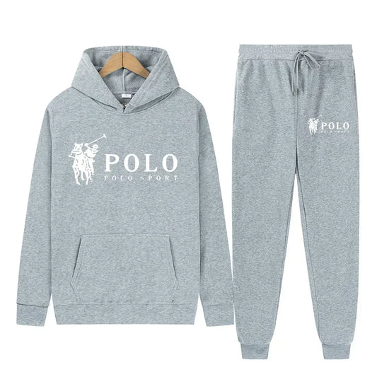Winter and autumn fleece thickened hooded pullover sweater jacket for men, casual sports outfit, two-piece set for men