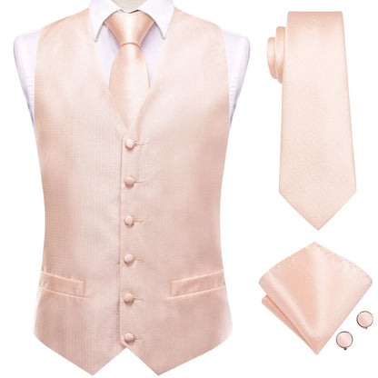 Hi-Tie Solid Voilet Lilac Silk Mens Suit Vest 4PC Woven Waistcoat Tie Pocket Square Cufflink Business Wedding Dress Waist Jacket
