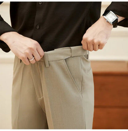 New Lnvisible Elastic Waist Design Men Business Casual Trousers High Quality Solid Slim Fit Office Social Fashion Suit Pants