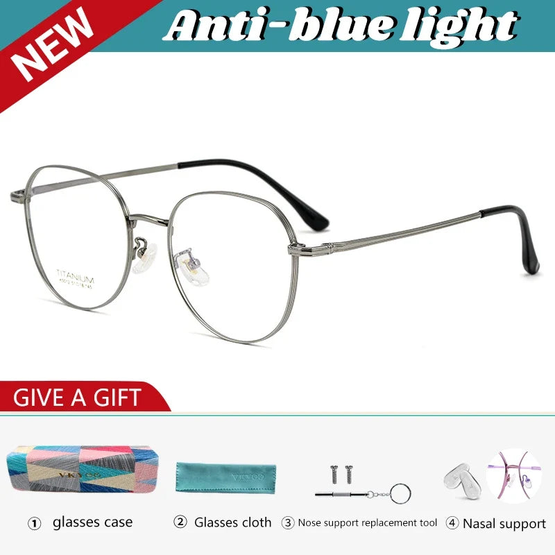 Simple Fashion Large Frame Titanium Design Women Anti-blue Light Reading Glasses Men Customized Prescription 02-K5012