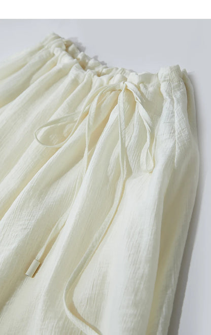 Minimalist New Summer Knee Length A-line Skirt Women Adjustable Drawstring Solid Color Commuting Style Loose Skirt 12522025