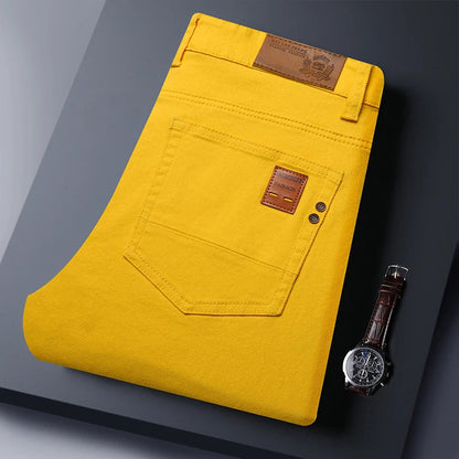 Slim Elastic Jeans Men's Colorful Fashion Korean Pants Spring Autumn Soft Comfortable Casual Straight Denim Trousers Streetwear